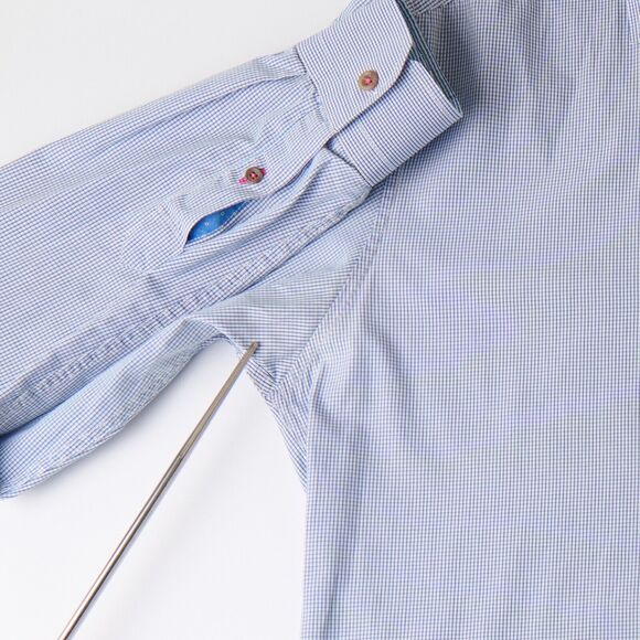 Ted Baker Shirt Mens M blue Plaid Cotton Long Sleeve Button-Up *yellowing - Picture 7 of 13